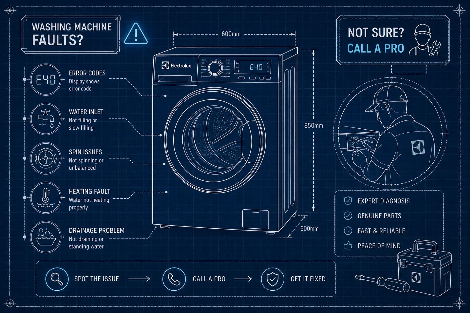 Electrolux washing machine faults, when to call a pro