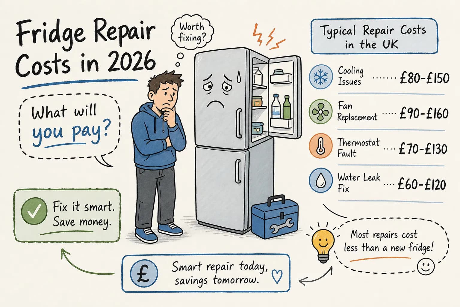 UK fridge repair costs 2026 - what you'll actually pay