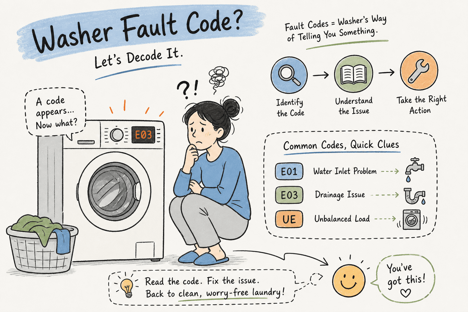 Washing machine fault codes: meanings & quick fixes