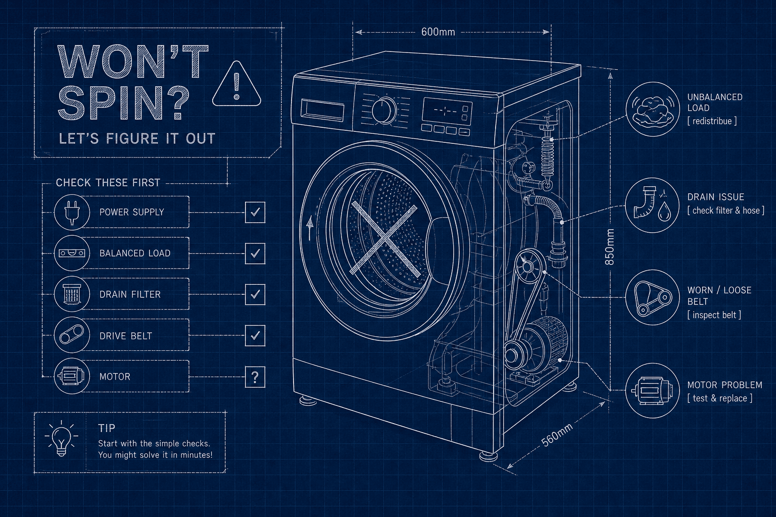 Washing Machine Won't Spin: Causes, Checks and Repairs