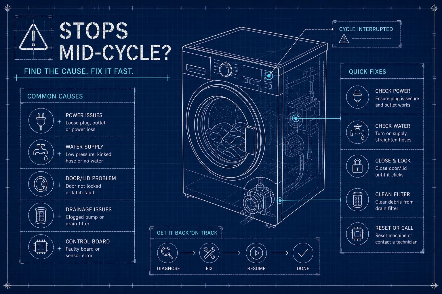 Washing Machine Stopping Mid-Cycle: Causes & Fixes