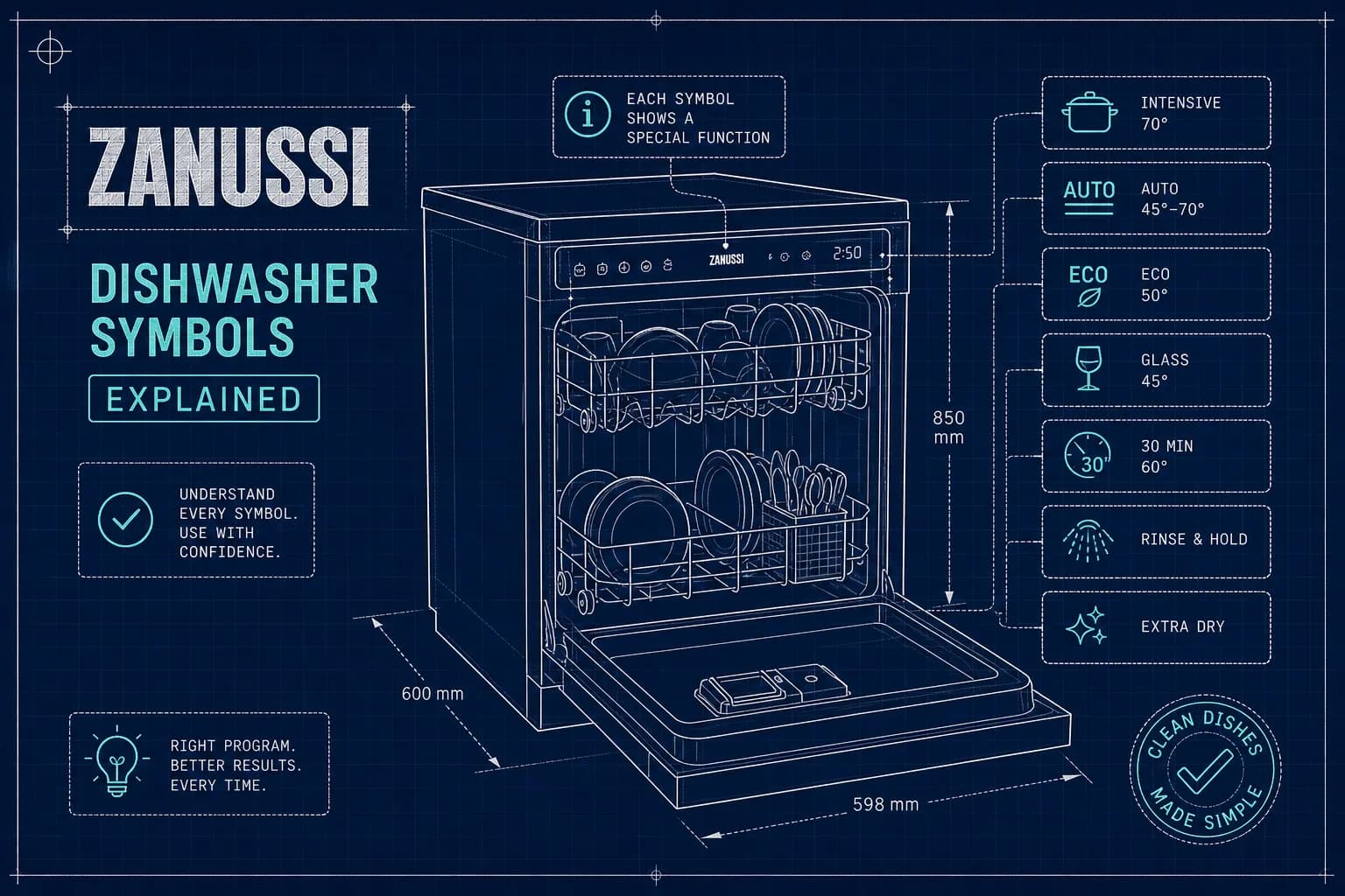 Zanussi Dishwasher Symbols Explained: Full Guide & Fixes